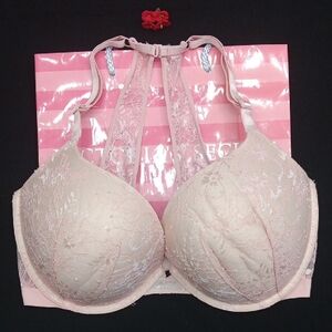 Victoria's Secret Light Pink Lace Racerback Bra Very Sexy Push-up Size34DDD